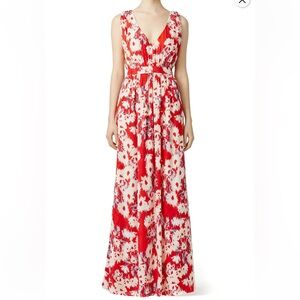 Paper Crown Red and Cream Abstract Floral Dress